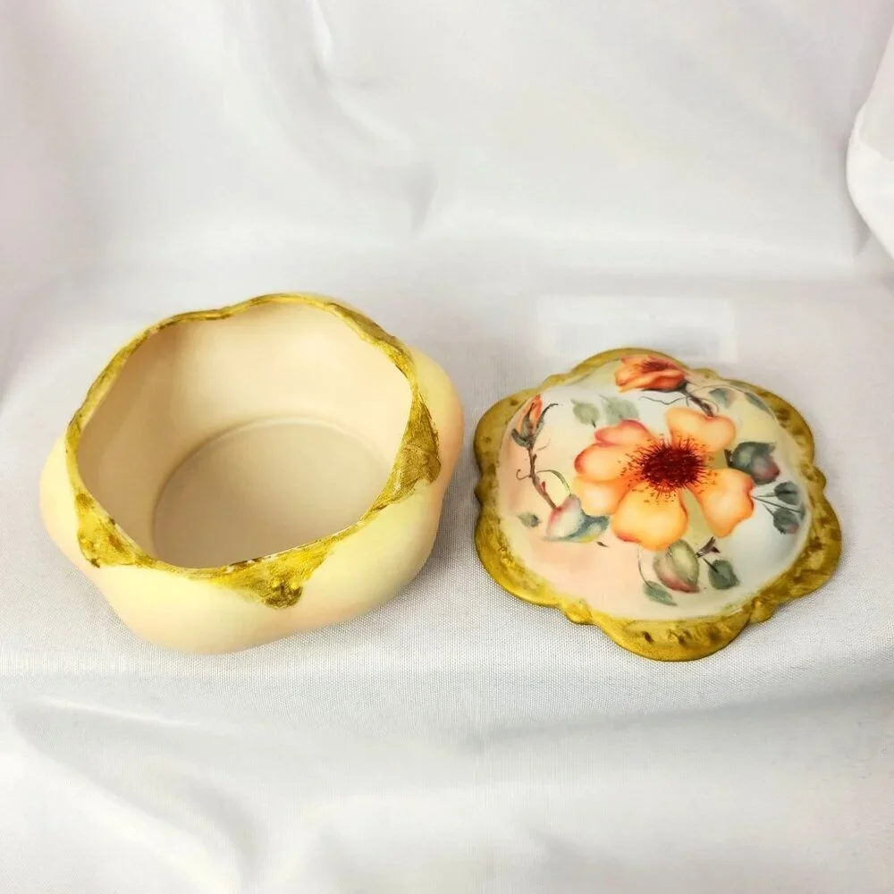 VTG Hand-Painted Cricket Jewelry Box Lidded Porcelain Trinket Box By L. Gibson